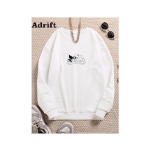 Tarzsokak Minimal Örümcek Renkli Oversize Bisiklet Yaka Pamuklu Sweatshirt Beyaz