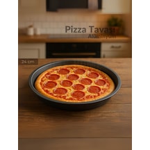 Jet's Home Pizza Tavası Alüminyum Pizza Tepsisi Yapışmaz Lahmacun Pide Tavası 24 Cm siyah