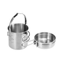 Novahub Paslanmaz Çelik Kamp Çaydanlığı - Katlanabilir Saplı, 1 Litre, Taşınabilir Gri Gri