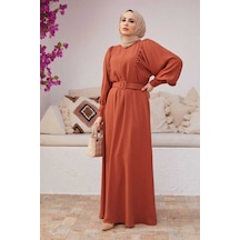 Neways 6583-Krep Elbise Taba