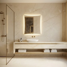 80x100 Cm Modern Led Banyo Aynası Dokunmatik, Dim Edilebilir, 3000k Günışığı Sarı