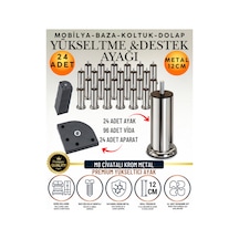 48'li Set 24 Adet Ayak Ve Aparat 12 Cm M8 Vidalı Metal Krom Ayak Mobilya Ayağı Baza Ayağı Kanepe Ayağı Koltuk Ayağı Yatak Ayağı Yükseltme Ayağı Dolap Ayak Sehpa Sandık Ayakları Değişim Destek Ayağı Gümüş Gümüş
