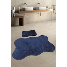 Anatolia 2'li Lacivert 80x140 + 50x70 Cm Büyük Ebat Banyo Paspası Lacivert