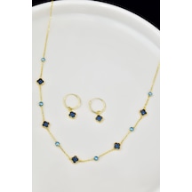 Sinsirella 925 Ayar Gümüş Gold Kaplama Kolye ve Küpe Set