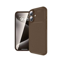İphone 16 Kılıf Auto Focus Karbon Kapak - Kahverengi