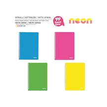 Mopak Neon Serisi A4 Spiralli Pp Kapak Defter 72 Yp Kareli 4'lü
