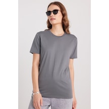 Tudors Kadın Slim Fit Dar Kesim %100 Pamuk Yumuşak Dokulu Gri Bisiklet Yaka Tişört-37849 Gri