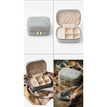 Takı Kutusu Düzenleyici Seyahat Çantası Kolye Yüzük Küpe Organizer Kadife Bebe Mavisi 12cmx8cm