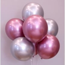 Balon Evi Balon Parti Balonu Krom Balon Gümüş-Pembe Balon 10 Adet