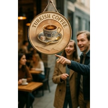 Turkish Coffee Temalı Kapı Süsü Tablosu, Geleneksel Türk Kahvesi Resimli Dekoratif Duvar Aksesuarı