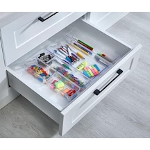 6'lı Şeffaf Çekmece Düzenleyici Seti Plastik Organizer Kutular Makyaj, Ofis, Mutfak Ve Banyo Düzeni İçin 6 Farklı Boyda Şeffaf Kutu Açık Gri