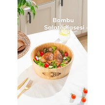 Porsima 2060 Büyük Boy Doğal Bambu Salata Kasesi 26cm Ahşap