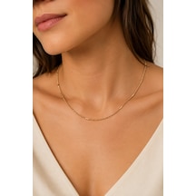 Balenbi Jewelry Minimal Çubuk Detaylı İnce Zincir Kararmaz Çelik Kadın Kolye 14k Gold 1165 Altın