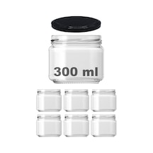 300 Ml Metal Siyah Konserve Kapaklı 300 Cc Şeffaf Magnolya Cam Kavanoz 6 Adet