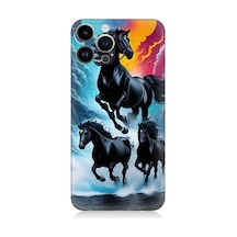 Apple Uyumlu iPhone 14 Pro Max Siyah Atlar Desenli Silikon Kılıf