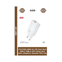 Ce17 Eu 65w Q.c Pd Fast Hızlı Usb-c Usb-a Çift Çıkışlı Şarj Aleti Adaptörü Seyahat Ofis Cep