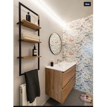 Lara Banyo Düzenleyici Ve Rafı Siyah Metal, Meşe Raf Siyah