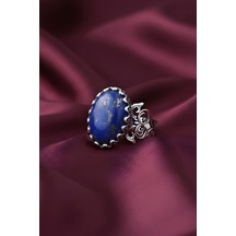 El İşçiliği Özel Tasarım Lapis Lazuli Taşlı Kadın Yüzük 10 Gümüş