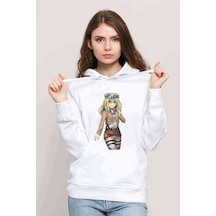 Anime Attack On Titan Baskılı Beyaz Kadın Kapşonlu Sweatshirt (534765772)