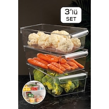 3'lü Buzdolabı Düzenleyici - Şeffaf Buzdolabı Içi Düzenleyici Organizer 10 X 32,5 X 20 Cm Şeffaf