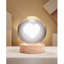 Led Işıklı Kristal Cam Küre Kalp Tasarımı Büyük Boy