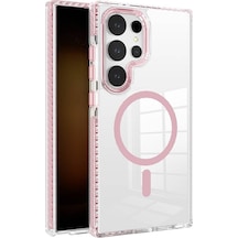 Galaxy Uyumlu S24 Ultra Kılıf Magsafe Şarj Özellikli Airbagli Takılabilir Askı Aparatlı Kisama Pembe Pembe