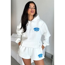 Thatsofetch Series 5 Sweatshirt - Beyaz Baskılı Oversize Kapüşonlu Beyaz