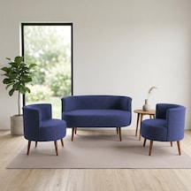 Sydney Çay Seti Koltuk Takımı Keten Kumaş 2+1+1 Ceviz Ayak Modern Salon Ofis Takımı Mavi