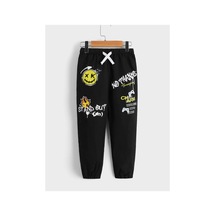 Tarzsokak Toddler Boys Cartoon & Letter Graphic Pants Siyah