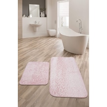 Emboss 2 Parça Pudra Peluş Banyo Paspası Takımı Kaymaz Taban Antrasit