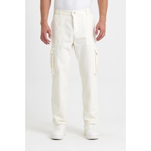 Erkek Kargo Cep Baggy Pantolon Rengi Kırık Beyaz