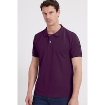 Tudors Erkek Slim Fit Dar Kesim %100 Pamuk Kısa Kollu Polo Yaka Mor Tişört-50265