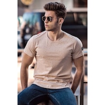 Madmext Madmext Yırtık Detaylı Camel Tişört 2883-Camel