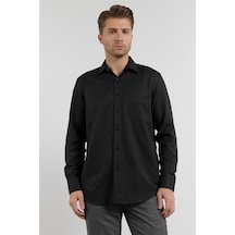 İmza Siyah Kendinden Desenli Sert Yaka Uzun Kol Cepli Comfort Fit Pamuklu Gömlek 1004255206