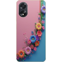 Oppo A38 Uyumlu Pembe Mavi Sarmaşık Baskılı Silikon Kılıf Renkli