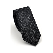 Gaffy Füme Gri Kırcıl Desenli Siyah Dokuma Kumaş Mendilli Slim Fit Kravat // Sdk230918 Gri - Siyah