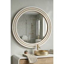 Antik Ahşap Beyaz Dekoratif Ayna Banyo Lavabo Aynası Yuvarlak Ayna Duvar Aynası 55x69