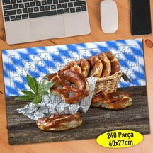 Hasır Piknik Sepetinde Simit Yiyecek 240 Parça Puzzle Yapboz-629