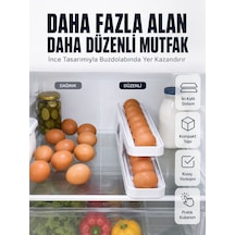 Kayar Ray Sistemli Buzdolabı Yumurta Saklama Düzenleyici Organizer - Lisinya Beyaz