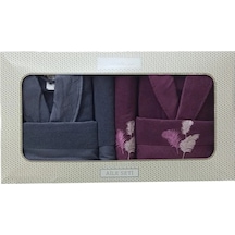 Özdilek Pamuklu 6 Parça Bornoz Seti-golden Palm Antrasit Mürdüm Antrasit - Mürdüm