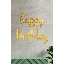 Happy Birthday El Yazısı Imza Folyo Balon Gold Renk Doğum Günü Parti Balonu Çok Renkli