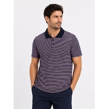 Efnaz Style Erkek Pike Kumaş Gül Kurusu Çizgili Polo Yaka Tişört Kısa Kol T-shirt - Siyah