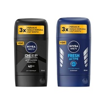 Men Erkek Stick Deodorant Deep Dimension, 48 Saat Anti-perspirant Koruma, 50 Ml X2 + Nıvea Men Erkek Stick Deodorant Fre