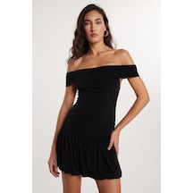 Tudors Kadın Slim Fit Dar Kesim Straplez Siyah Midi Elbise-33585 Siyah