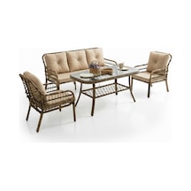Capri Swing Pisa Üçlü Rattan Bahçe Balkon Oturma Grubu Kahve 753