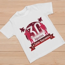 Defymoda Ağustos Zafer Bayramı Atatürk Baskılı Kısa Kollu Bisiklet Yaka T-shirt - Beyaz