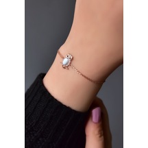 Papatya Silver 925 Ayar Gümüş Rose Kaplama Beyaz Opal Baykuş Bileklik