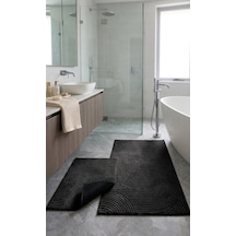 Dinarsu 2'li Banyo Paspası 60x100 40x60 Kaymaz Taban Siyah
