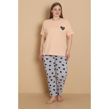 Wordex Mirano 4515 Kalpli Kısa Kollu Pamuklu Penye Büyük Beden Kadın Pijama Takımı Somon