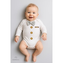 Babyden's Mini Boss Papyonlu Erkek Bebek Zıbın Uzun Kollu Yenidoğan Bebek Body Gri Gri